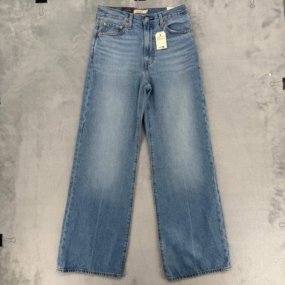 Levis Premium Ribcage Wide Leg Jeans Light Wash Blue Super High Rise 27x32 NEW - Picture 2 of 14